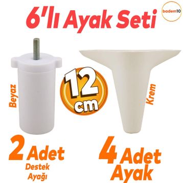 Badem10 Aspen 6'lı 12 cm Krem Set Mobilya TV Ünitesi Çekyat Koltuk Kanepe Destek Ayağı