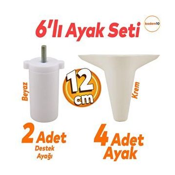 Badem10 Aspen 6'lı 12 cm Krem Set Mobilya TV Ünitesi Çekyat Koltuk Kanepe Destek Ayağı