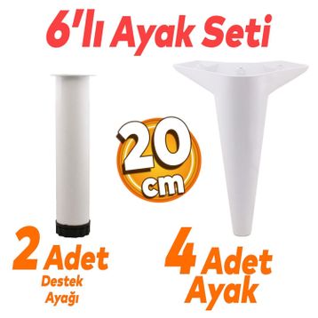 Badem10 Aspen 6'lı 20 cm Ayak Beyaz Set Mobilya TV Ünitesi Çekyat Koltuk Kanepe Baza Destek Ayağı