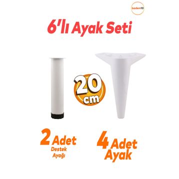 Badem10 Aspen 6'lı 20 cm Ayak Beyaz Set Mobilya TV Ünitesi Çekyat Koltuk Kanepe Baza Destek Ayağı
