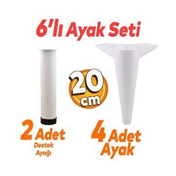 Badem10 Aspen 6'lı 20 cm Ayak Beyaz Set Mobilya TV Ünitesi Çekyat Koltuk Kanepe Baza Destek Ayağı