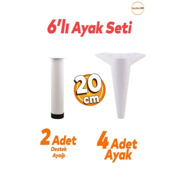 Badem10 Aspen 6'lı 20 cm Ayak Beyaz Set Mobilya TV Ünitesi Çekyat Koltuk Kanepe Baza Destek Ayağı