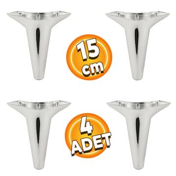 Badem10 Aspen Krom Renk 15 cm 4 Adet Mobilya Kanepe Sehpa Tv Ünitesi Baza Koltuk Ayağı