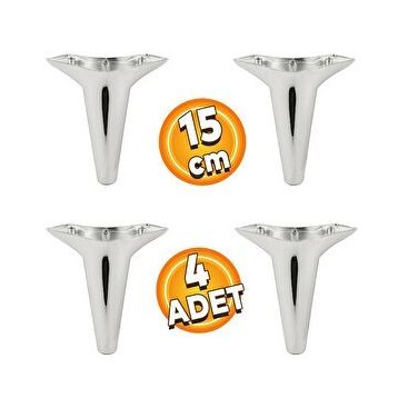 Badem10 Aspen Krom Renk 15 cm 4 Adet Mobilya Kanepe Sehpa Tv Ünitesi Baza Koltuk Ayağı