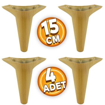 Badem10 Aspen Lüks 15 cm 4 Adet Kahverengi Ahşap Desenli Baza Mobilya Kanepe Sehpa TV Ünitesi Koltuk Ayağı
