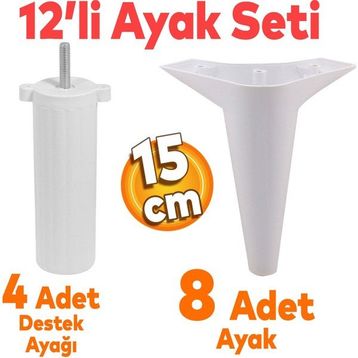 Badem10 Aspen Mobilya Ayağı 12'li Set Robot Süpürge İçin Koltuk Kanepe Destek 15 cm Beyaz Baza Ayak
