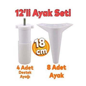 Badem10 Aspen Mobilya Ayağı 12'li Set Robot Süpürge Için Koltuk Kanepe Destek 18 cm Beyaz Baza Ayak