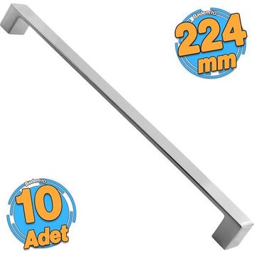 Badem10 Bihter Düz Mutfak Çekmece Dolap Kapak Krom 10 Adet 224 mm Metal Kulp
