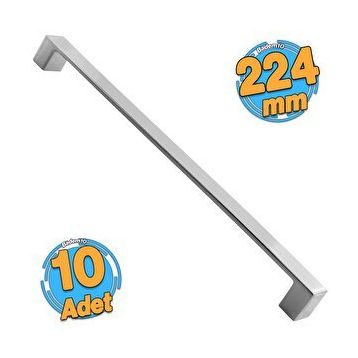 Badem10 Bihter Düz Mutfak Çekmece Dolap Kapak Krom 10 Adet 224 mm Metal Kulp