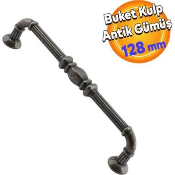 Badem10 Buket Mobilya Mutfak Dolabı Çekmece Dolap Kapak Antik Gümüş 128 mm Metal Kulp