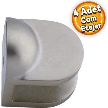 Badem10 Cam Etejeri Metal U Tipi Vidalı Saten 4 Adet Cam Tutucu Ahşap Raf Tutucu