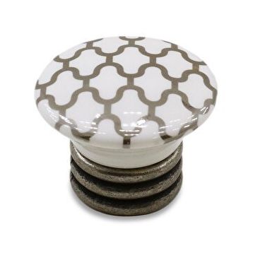 Badem10 Carvent Lüks Porselen Mobilya Çekmece Dolap Kapak 128 mm Beyaz Antik Gümüş Kulp