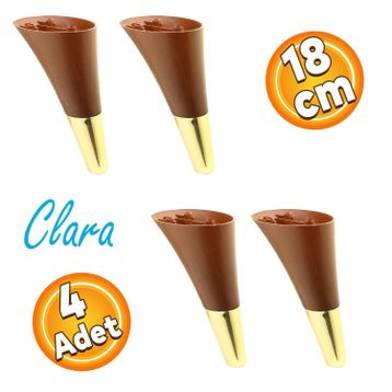 Badem10 Clara Ahşap Desenli Ceviz Altın 18 cm 4 Adet Mobilya Kanepe Sehpa TV Ünitesi Baza Koltuk Ayağı