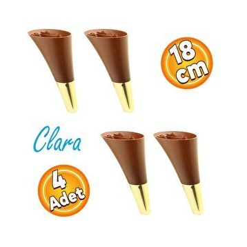 Badem10 Clara Ahşap Desenli Ceviz Altın 18 cm 4 Adet Mobilya Kanepe Sehpa TV Ünitesi Baza Koltuk Ayağı