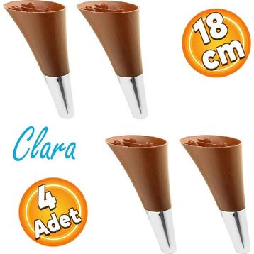 Badem10 Clara Ahşap Desenli Ceviz Krom 18 cm 4 Adet Mobilya Kanepe Sehpa Tv Ünitesi Baza Koltuk Ayağı