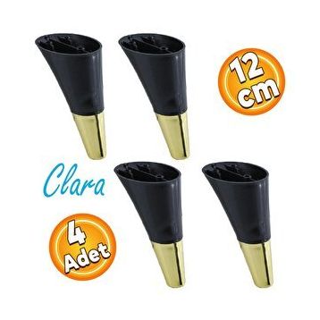 Badem10 Clara Siyah Gold Renk 12 cm 4 Adet Mobilya Kanepe Sehpa TV Ünitesi Baza Koltuk Ayağı