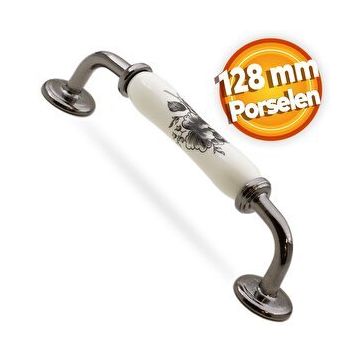 Badem10 Elcalvario 128 mm Beyaz Füme Lüks Porselen Mobilya Çekmece Dolap Kapak Kulbu