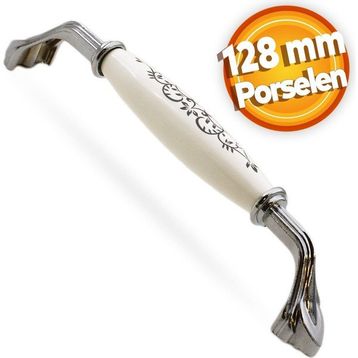 Badem10 Eljarana 128 mm Beyaz Krom Lüks Porselen Mobilya Çekmece Dolap Kapak Kulbu