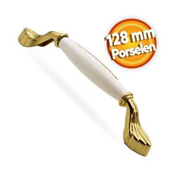 Badem10 Elpedroso 128 mm Beyaz Gold Lüks Porselen Mobilya Çekmece Dolap Kapak Kulbu