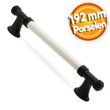 Badem10 Enspel 192 mm Beyaz Mat Siyah Lüks Porselen Mobilya Çekmece Dolap Kapak Kulbu