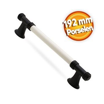 Badem10 Enspel 192 mm Beyaz Mat Siyah Lüks Porselen Mobilya Çekmece Dolap Kapak Kulbu