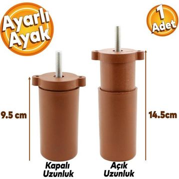 Badem10 Gizli Ayarlanabilir 9.5 cm Kahverengi Baza Mobilya Kanepe Sehpa Koltuk Orta Destek Ayağı