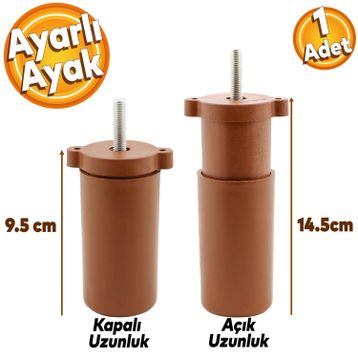 Badem10 Gizli Ayarlanabilir 9.5 cm Kahverengi Baza Mobilya Kanepe Sehpa Koltuk Orta Destek Ayağı