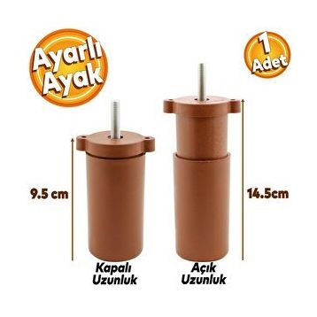 Badem10 Gizli Ayarlanabilir 9.5 cm Kahverengi Baza Mobilya Kanepe Sehpa Koltuk Orta Destek Ayağı