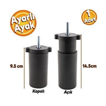 Badem10 Gizli Mobilya Ayarlanabilir 9.5 cm Siyah Baza Kanepe Sehpa TV Ünitesi Koltuk Orta Destek Ayağı