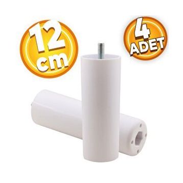 Badem10 Gizli Mobilya Baza Beyaz 12 cm 4 Adet Koltuk Tv Ünitesi Ayak Silindir Kanepe Orta Destek Ayağı