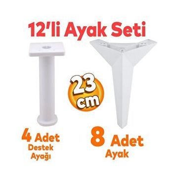 Badem10 Kale Mobilya Ayağı 12'li Set Robot Süpürge için Koltuk Kanepe Sehpa Destek 23 cm Beyaz Baza Ayak