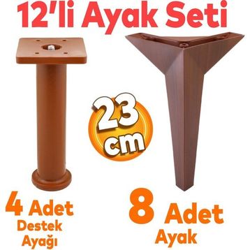 Badem10 Kale Mobilya Ayağı 12'li Set Robot Süpürge için Koltuk Kanepe Sehpa Destek 23 cm Kahverengi Ayak
