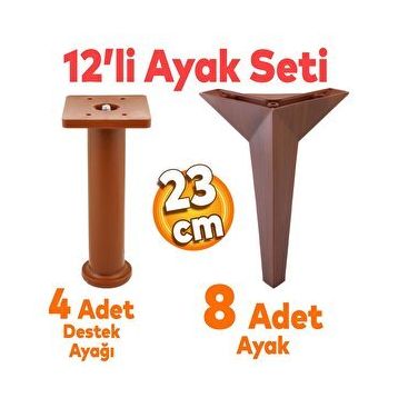 Badem10 Kale Mobilya Ayağı 12'li Set Robot Süpürge için Koltuk Kanepe Sehpa Destek 23 cm Kahverengi Ayak