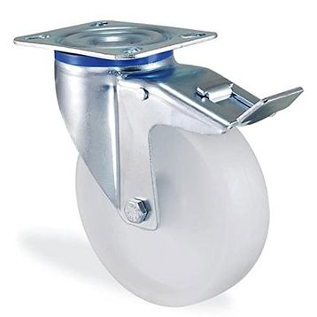 Badem10 Kama Frenli Oynak Tablalı 100x32 mm Poliamid Beyaz Burçlu Ağır Yük Tekeri