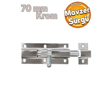 Badem10 Kapı Sürgüsü Metal Krom Mavzer Sürgü Sürgülü Kilit 25x70 mm Kapı Pencere Emniyet Kilidi