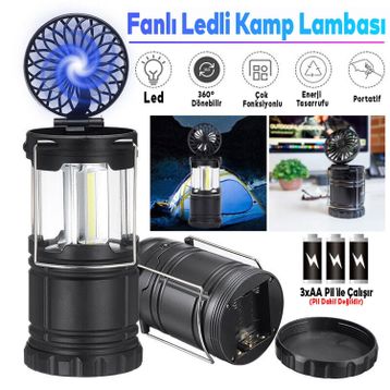 Badem10 Klaus Ledli El Feneri Işıldak Kamp Lambası Vantilatörlü Fanlı Pilli Kızaklı Portatif Gece Lambası