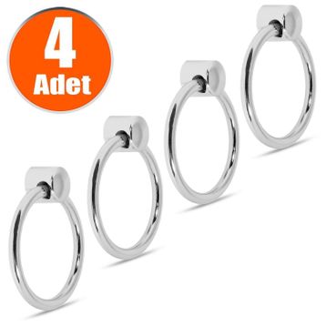Badem10 Krom Metal Halka Kulp 4 Adet Nobel Sarkaç Dolap Çekmece Kulbu