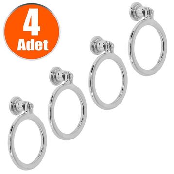 Badem10 Krom Metal Halka Kulp 4 Adet Nobel Sarkaç Dolap Çekmece Kulbu