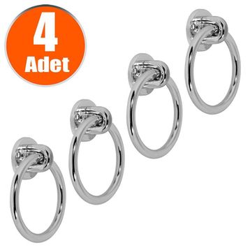 Badem10 Krom Metal Halka Kulp 4 Adet Nobel Sarkaç Dolap Çekmece Kulbu