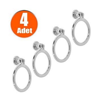 Badem10 Krom Metal Halka Kulp 4 Adet Nobel Sarkaç Dolap Çekmece Kulbu