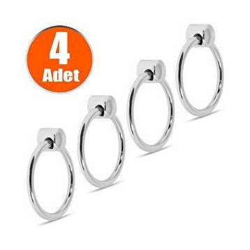 Badem10 Krom Metal Halka Kulp 4 Adet Nobel Sarkaç Dolap Çekmece Kulbu