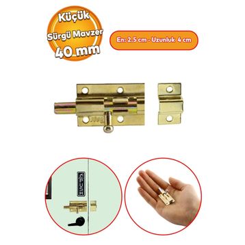 Badem10 Küçük Mavzer Sürgü Sürgülü Sürgüsü Kilit 25x40 mm Kapı Pencere Metal Prinç Sarı Emniyet Kilidi