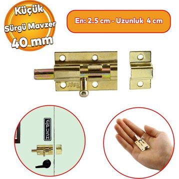 Badem10 Küçük Mavzer Sürgü Sürgülü Sürgüsü Kilit 25x40 mm Kapı Pencere Metal Prinç Sarı Emniyet Kilidi