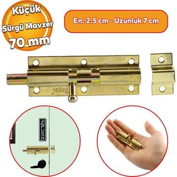 Badem10 Küçük Mavzer Sürgü Sürgülü Sürgüsü Kilit Sarı 25x70 mm Kapı Pencere Metal Prinç Sarı Emniyet Kilidi