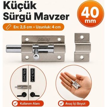 Badem10 Küçük Mavzer Sürgü Sürgülü Sürgüsü Kilit Saten 25x40 mm Kapı Pencere Metal Emniyet Kilidi