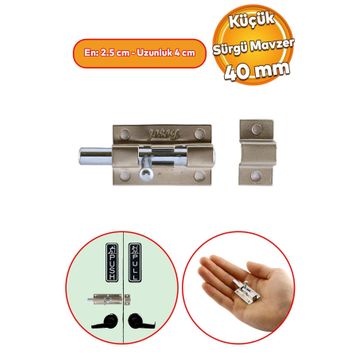 Badem10 Küçük Mavzer Sürgü Sürgülü Sürgüsü Kilit Saten 25x40 mm Kapı Pencere Metal Emniyet Kilidi