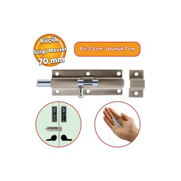 Badem10 Küçük Mavzer Sürgü Sürgülü Sürgüsü Kilit Saten 25x70 mm Kapı Pencere Metal Emniyet Kilidi