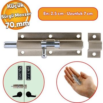Badem10 Küçük Mavzer Sürgü Sürgülü Sürgüsü Kilit Saten 25x70 mm Kapı Pencere Metal Emniyet Kilidi