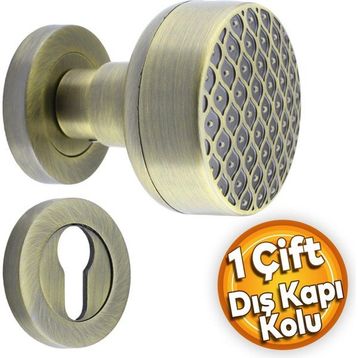 Badem10 Linda Dış Kapı Tokmağı Topuzu Kolu Antik Sarı Kapı Kolu Yale Sağa Sola Uygun Metal Tokmak