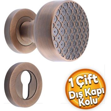 Badem10 Linda Dış Kapı Tokmağı Topuzu Kolu Antik Sarı Kapı Kolu Yale Sağa Sola Uygun Metal Tokmak